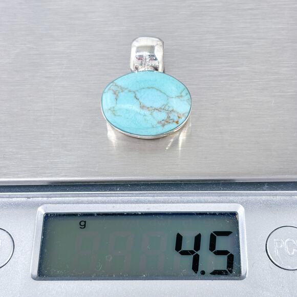 Sterling Silver Mexican Pendant | Oval Magnesite Gemstone | ATI Signed | Vintage - Picture 7 of 7